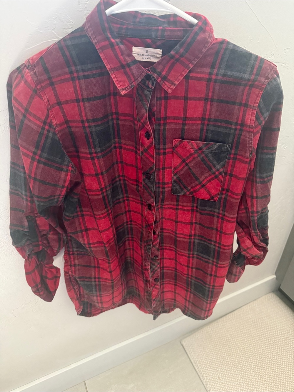 Thread & Supply Red and Black Plaid Button-Down Shirt